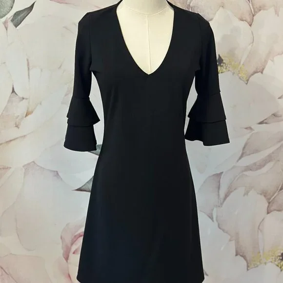 The Vanity Room Black Women's V-Neck Dress with Ruffled Sleeves Small - Picture 3 of 10